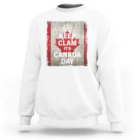 White Canada Day sweatshirt with Keep Clam It's Canada Day front graphic