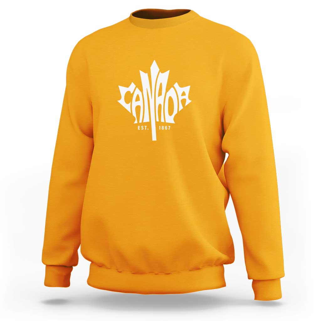 Gold maple leaf graphic sweatshirt with Canada logo and Est. 1867 print