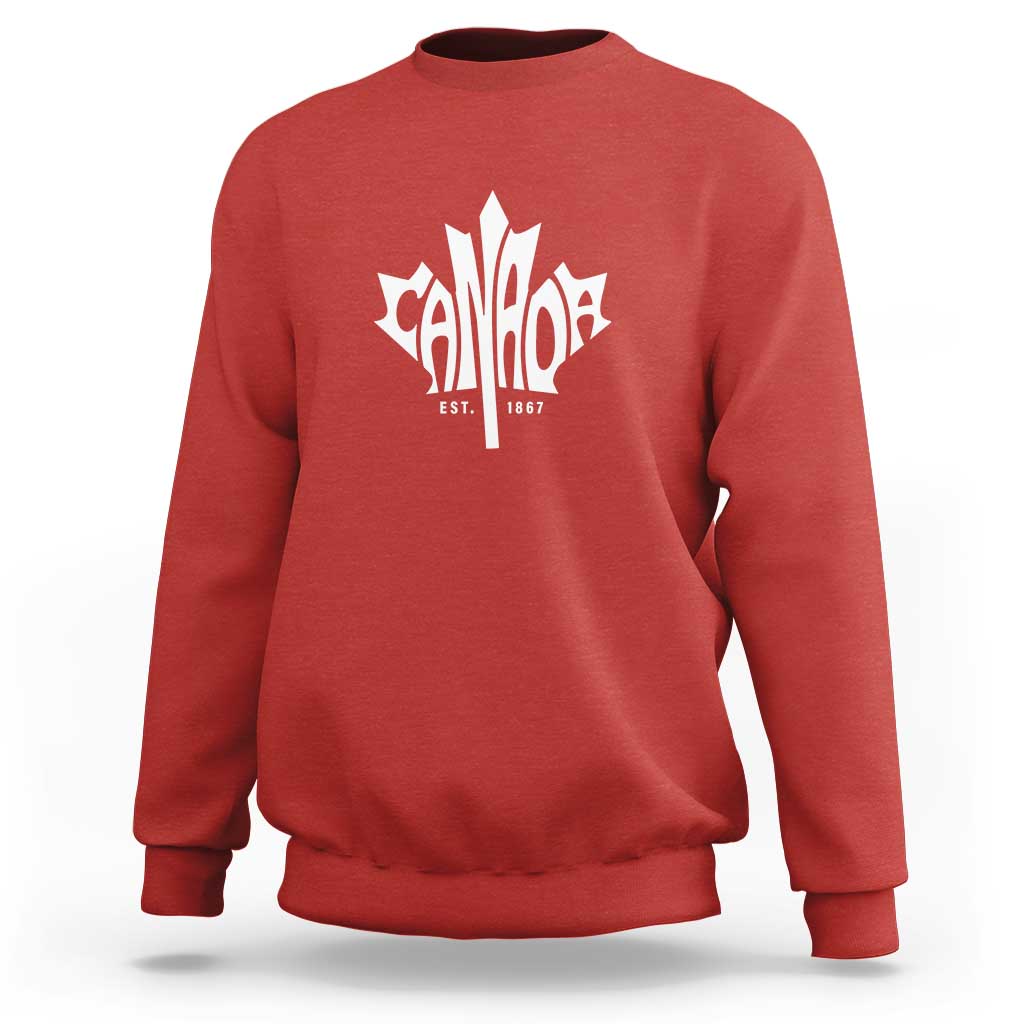 Red maple leaf graphic sweatshirt with Canada logo and Est. 1867 print