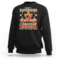 Black sweatshirt with Canadian-themed graphic, stars and maple leaf on the front