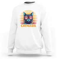 Unisex white sweatshirt with CATNADA cat sunglasses graphic on the front.