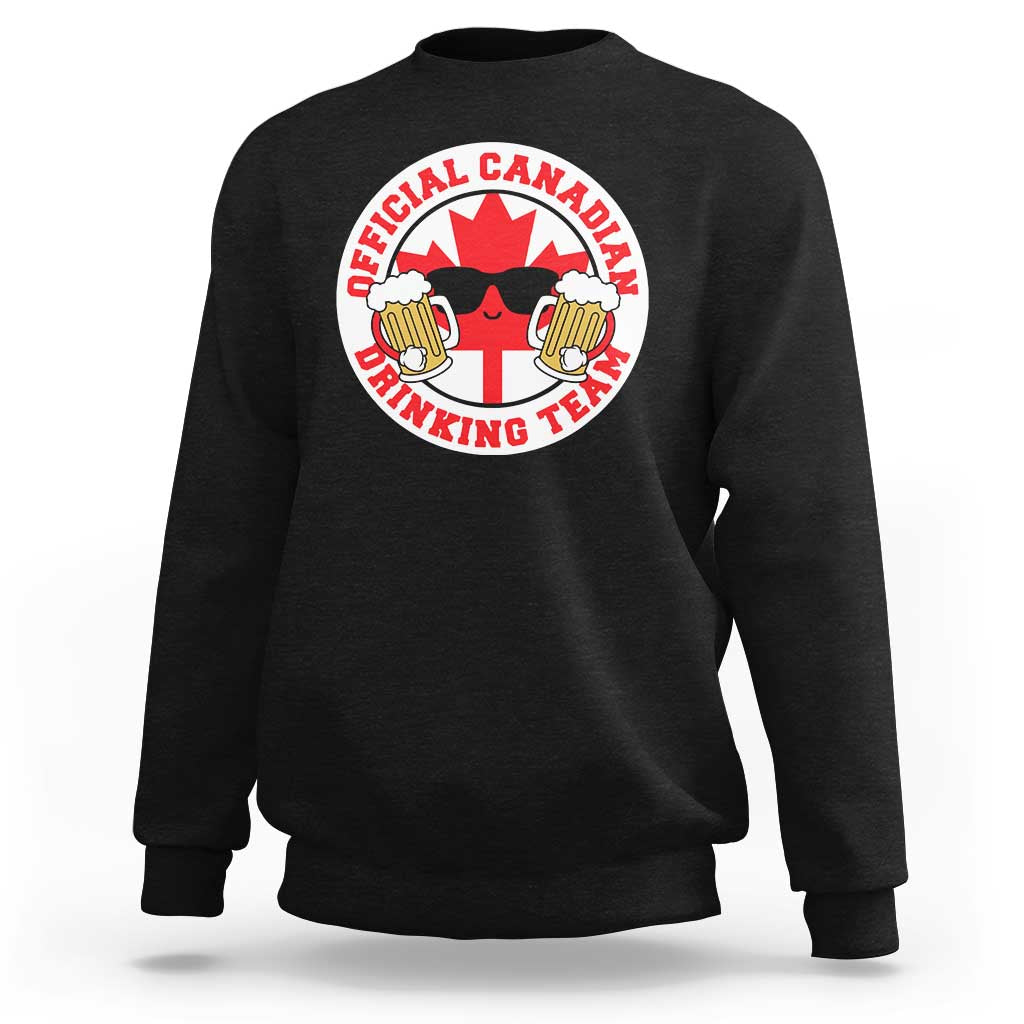 Black crewneck sweatshirt with front beer-drinking team graphic