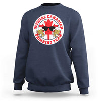 Navy crewneck sweatshirt with front beer-drinking team graphic