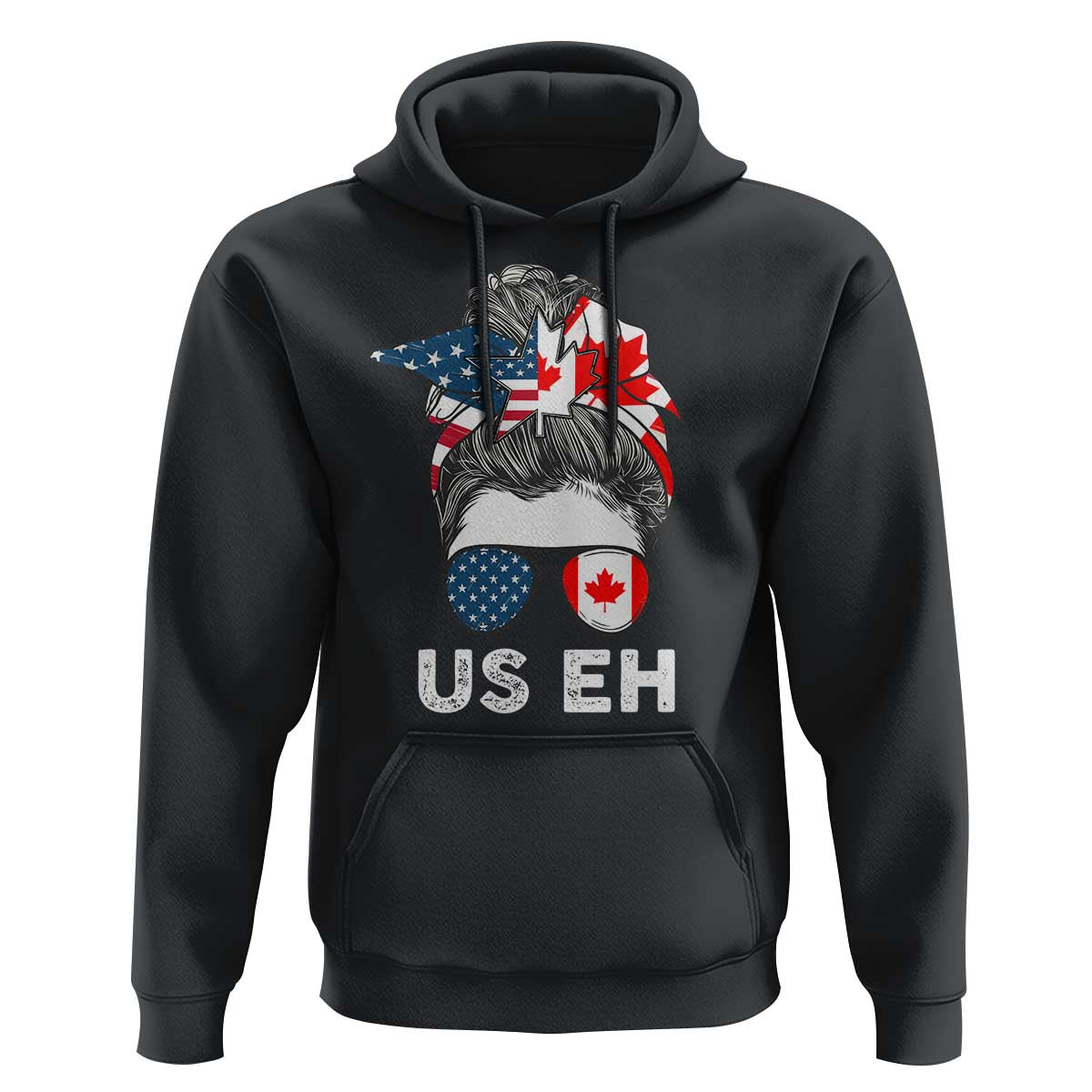 American Canadian Hoodie US EH Messy Bun USA Canada Flag - Wonder Print Shop