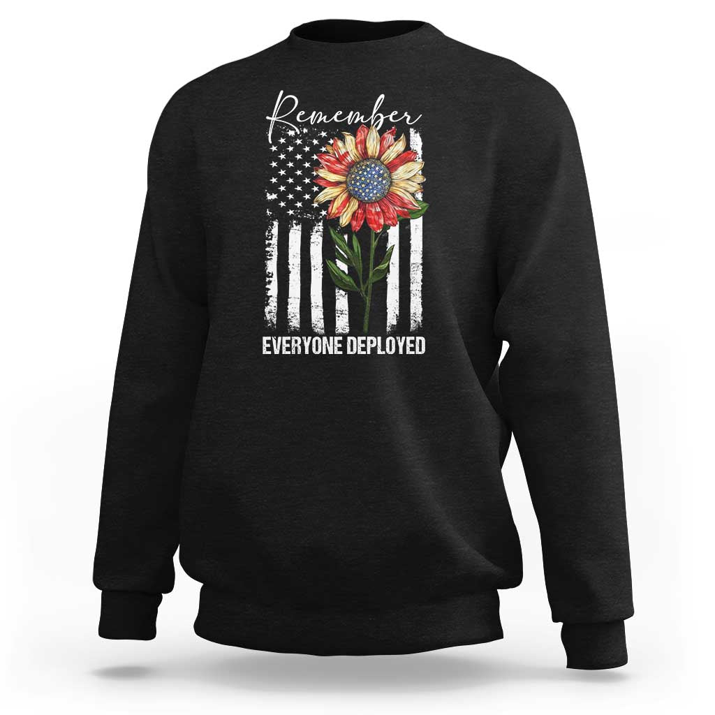 Black crewneck sweatshirt with American flag sunflower graphic on front