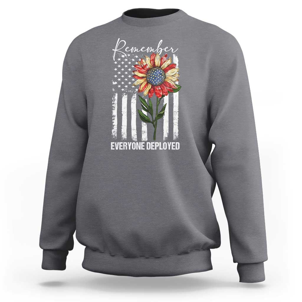 Charcoal crewneck sweatshirt with American flag sunflower graphic on front