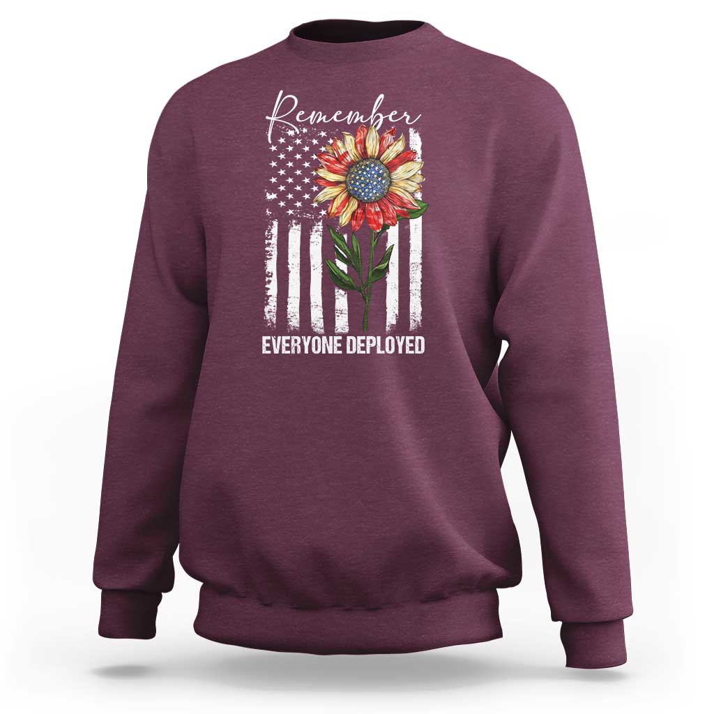 Maroon crewneck sweatshirt with American flag sunflower graphic on front