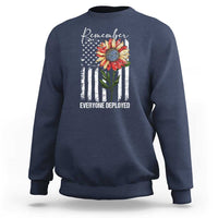 Navy crewneck sweatshirt with American flag sunflower graphic on front