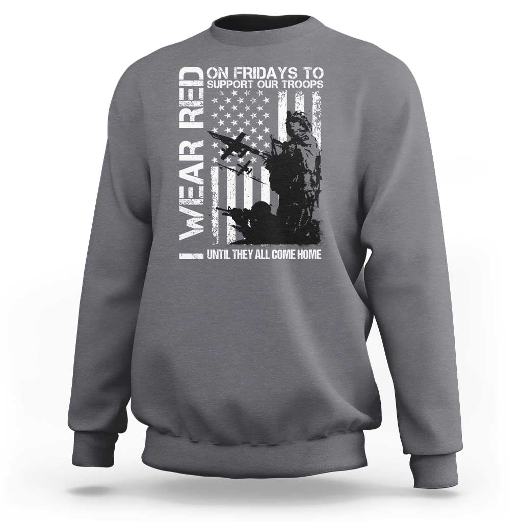 Gray sweatshirt with patriotic front graphic and long sleeves