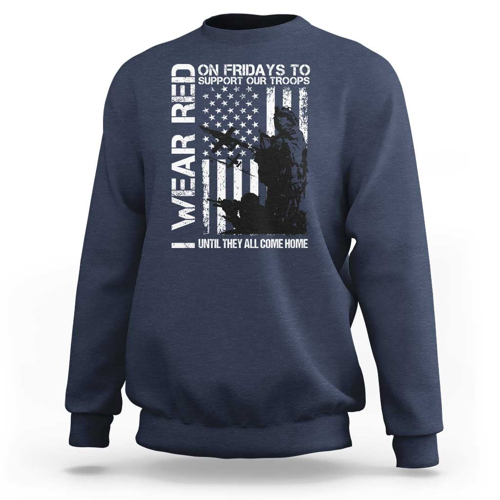 Navy sweatshirt with patriotic front graphic and long sleeves