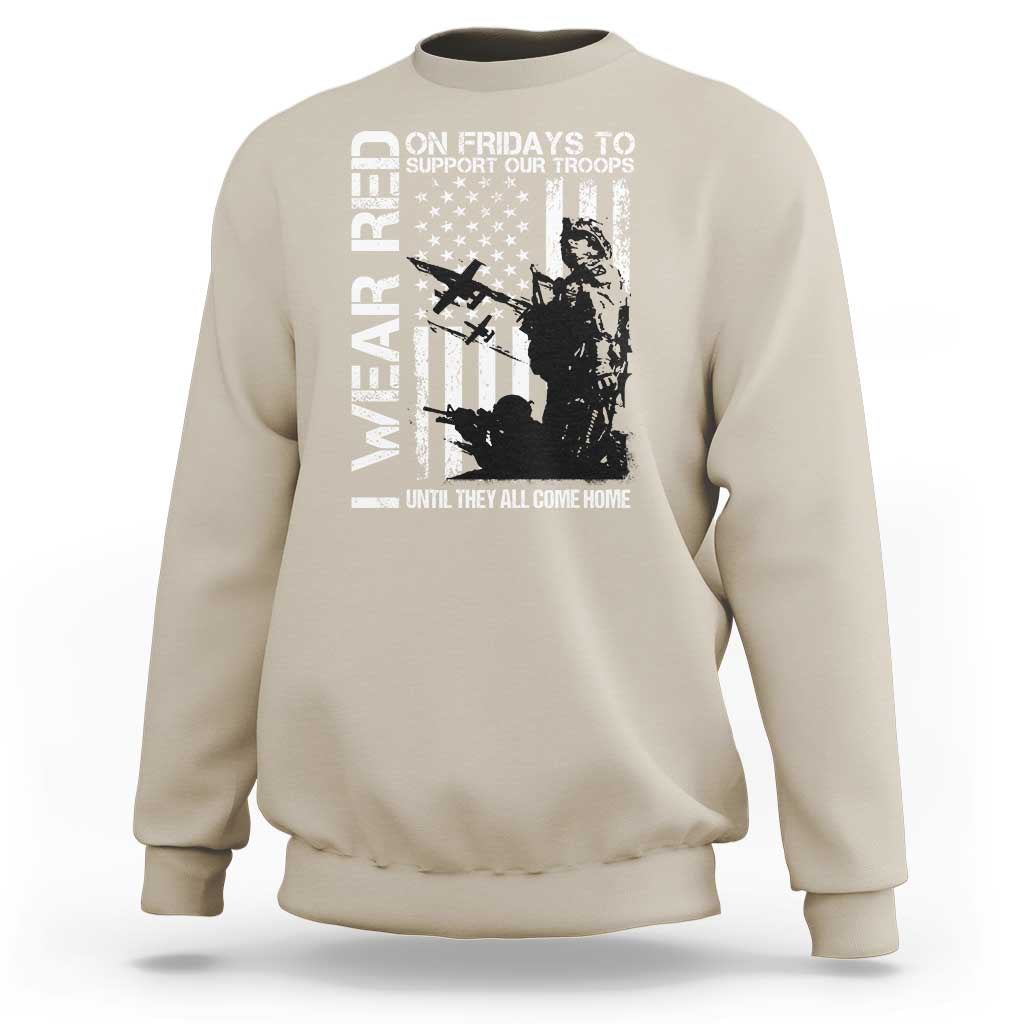 Beige sweatshirt with patriotic front graphic and long sleeves