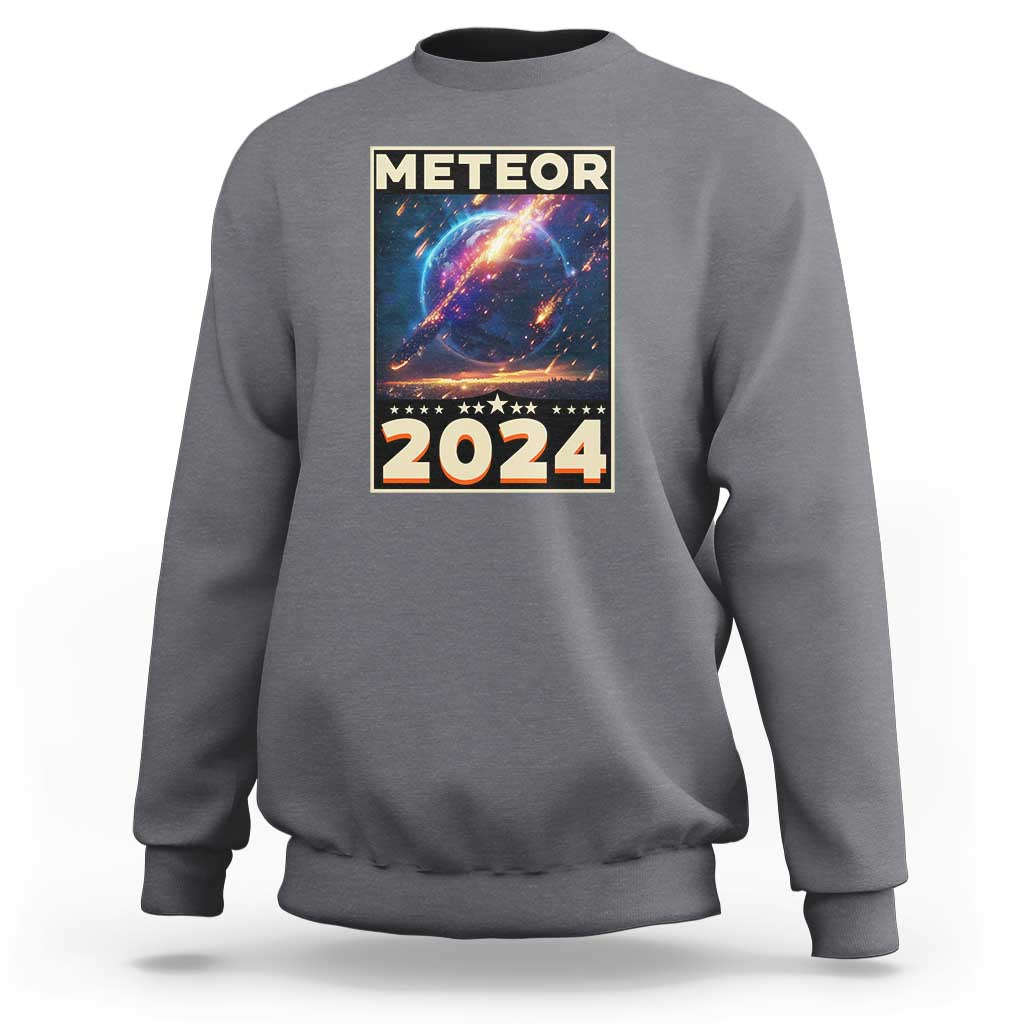 Charcoal gray astronomy sweatshirt with “Meteor 2024” back graphic