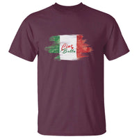 Maroon Ciao Bella graphic T-shirt with Italy tricolor brush-stroke flag print