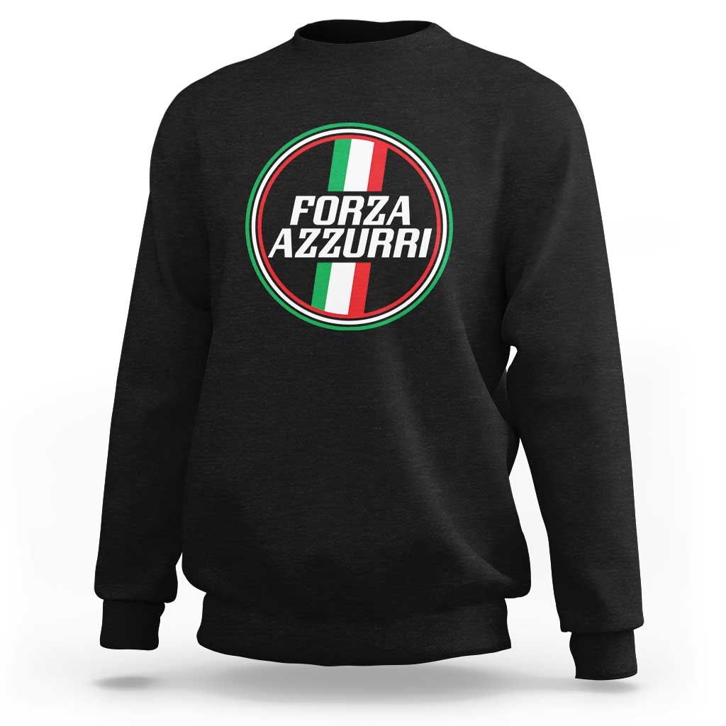 Black sport support sweatshirt with round FORZA AZZURRI chest logo, crew neck