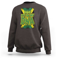 Military green crewneck sweatshirt with front DNA graphic in green and yellow