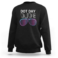 Men's black sweatshirt with Dot Day Dude sunglasses graphic