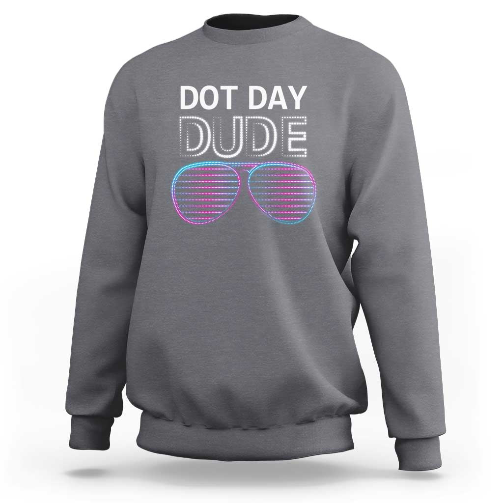 Men's gray sweatshirt with Dot Day Dude sunglasses graphic