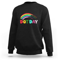 Black sweatshirt with rainbow arch and “DOT DAY” graphic on the chest