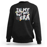 Black crewneck sweatshirt with colorful 'Happy Dot Day' graphic front