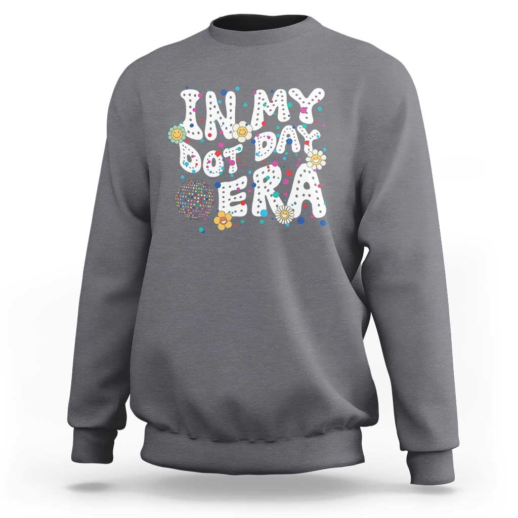 Gray crewneck sweatshirt with colorful 'Happy Dot Day' graphic front