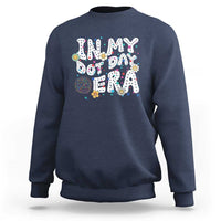 Navy crewneck sweatshirt with colorful 'Happy Dot Day' graphic front