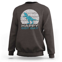 Dark charcoal dinosaur sweatshirt with blue dot 'Happy Dot Day' graphic, crewneck