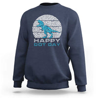 Navy dinosaur sweatshirt with blue dot 'Happy Dot Day' graphic, crewneck