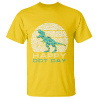 Daisy yellow Happy Dot Day dinosaur T-shirt, dotted sun graphic and blue DOT DAY text