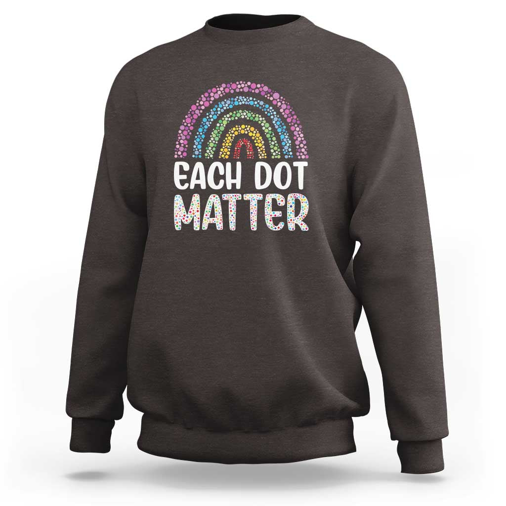 Charcoal sweatshirt with rainbow dotted arch and 'EACH DOT MATTER' back print