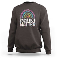Charcoal sweatshirt with rainbow dotted arch and 'EACH DOT MATTER' back print