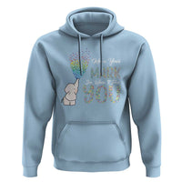 Light blue pullover hoodie with colorful dot-style “Make Your Mark” graphic and elephant