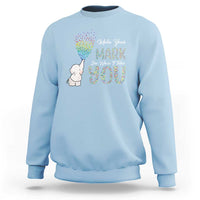 Light blue sweatshirt with cute elephant and rainbow dot graphic on front