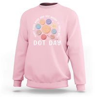 Light pink crewneck sweatshirt with 'DOT DAY' space dots graphic on chest