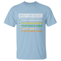 Light blue gamer t-shirt with "Daily Checklist" print and checkboxes
