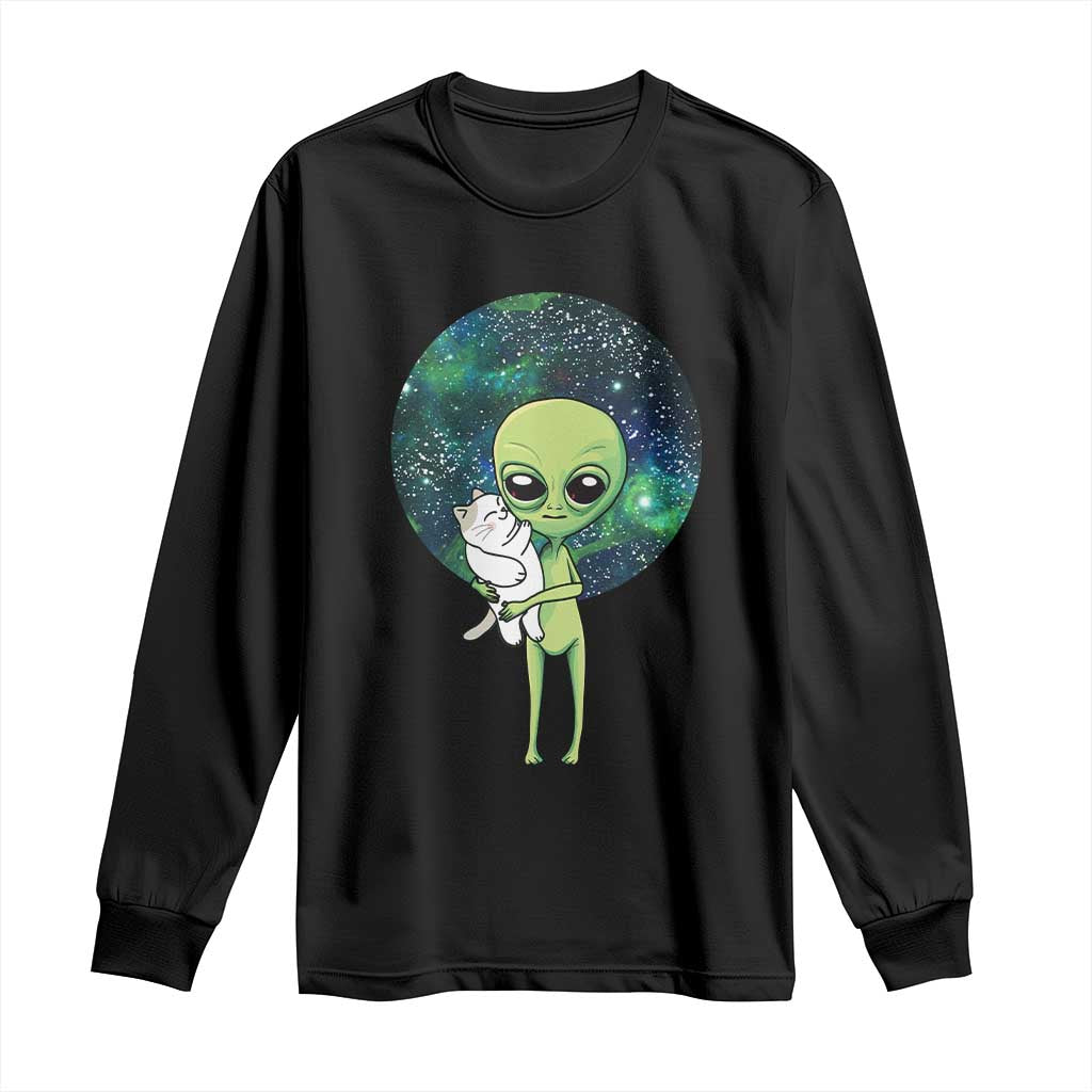 Cute Alien Hugs Cat Long Sleeve Shirt
