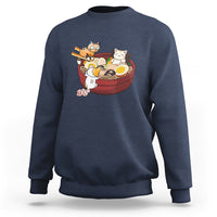 Navy cat ramen graphic sweatshirt with long sleeves and crew neck
