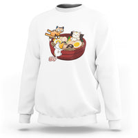 White cat ramen graphic sweatshirt with long sleeves and crew neck