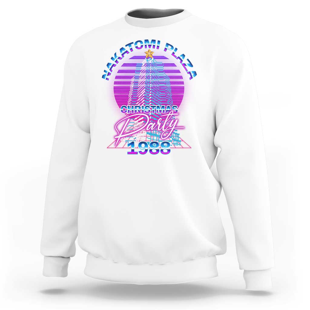 White crewneck sweatshirt with colorful vaporwave front graphic