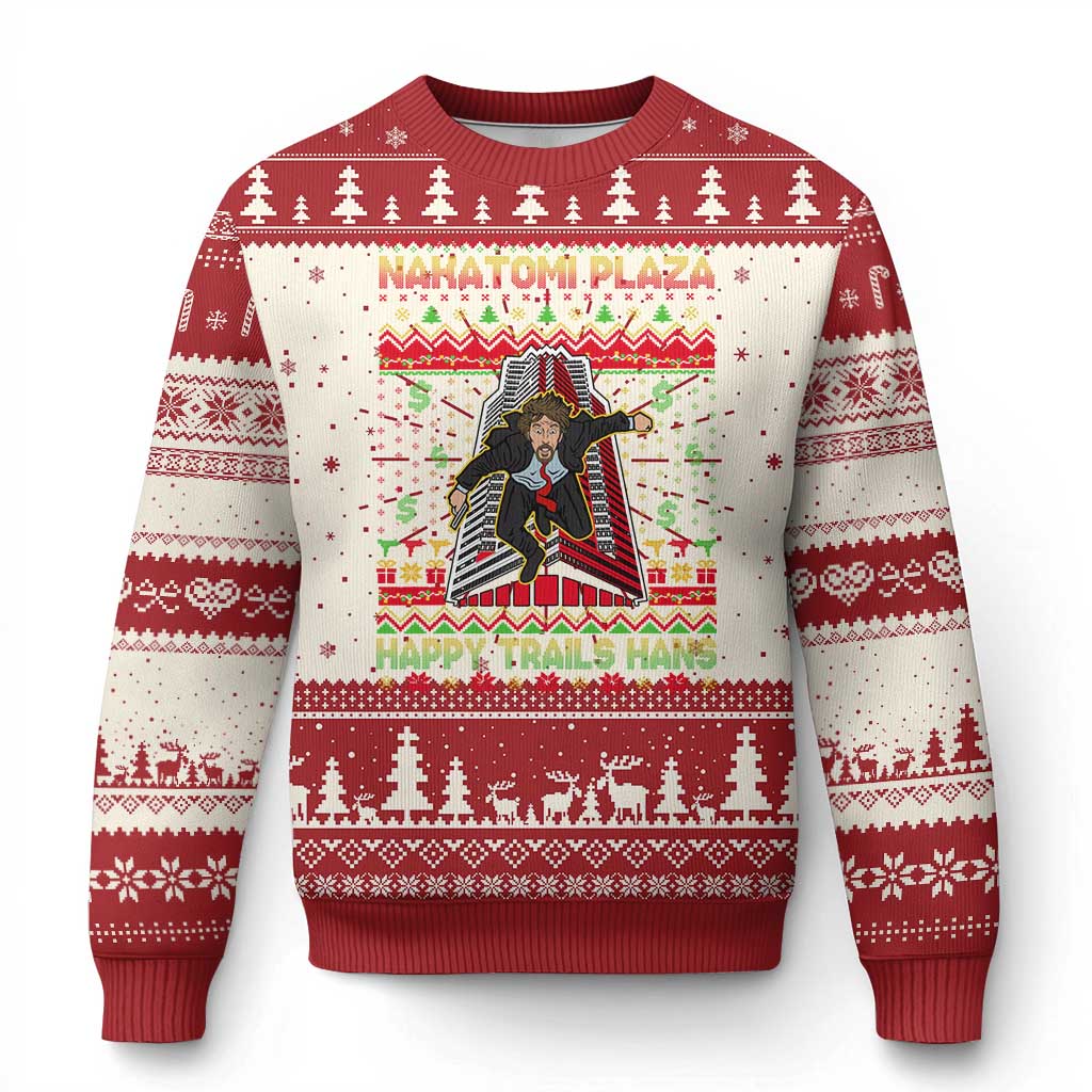 Red and cream ugly Christmas sweater with winter graphic and festive fair isle pattern