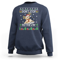 Navy holiday sweatshirt with retriever dog graphic and festive text