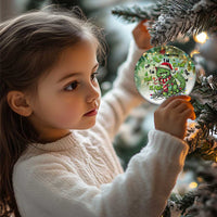 Round green cat Christmas ornament with Santa hat, “Everything I’m Fine Is Fine” text