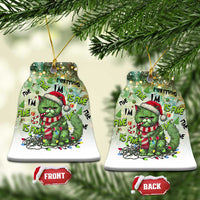 Bell-shaped green cat Christmas ornaments with Santa hat and “Everything I’m Fine Is Fine”