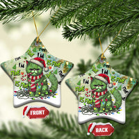 Star-shaped green cat Christmas ornaments with Santa hat and “Everything I’m Fine Is Fine”