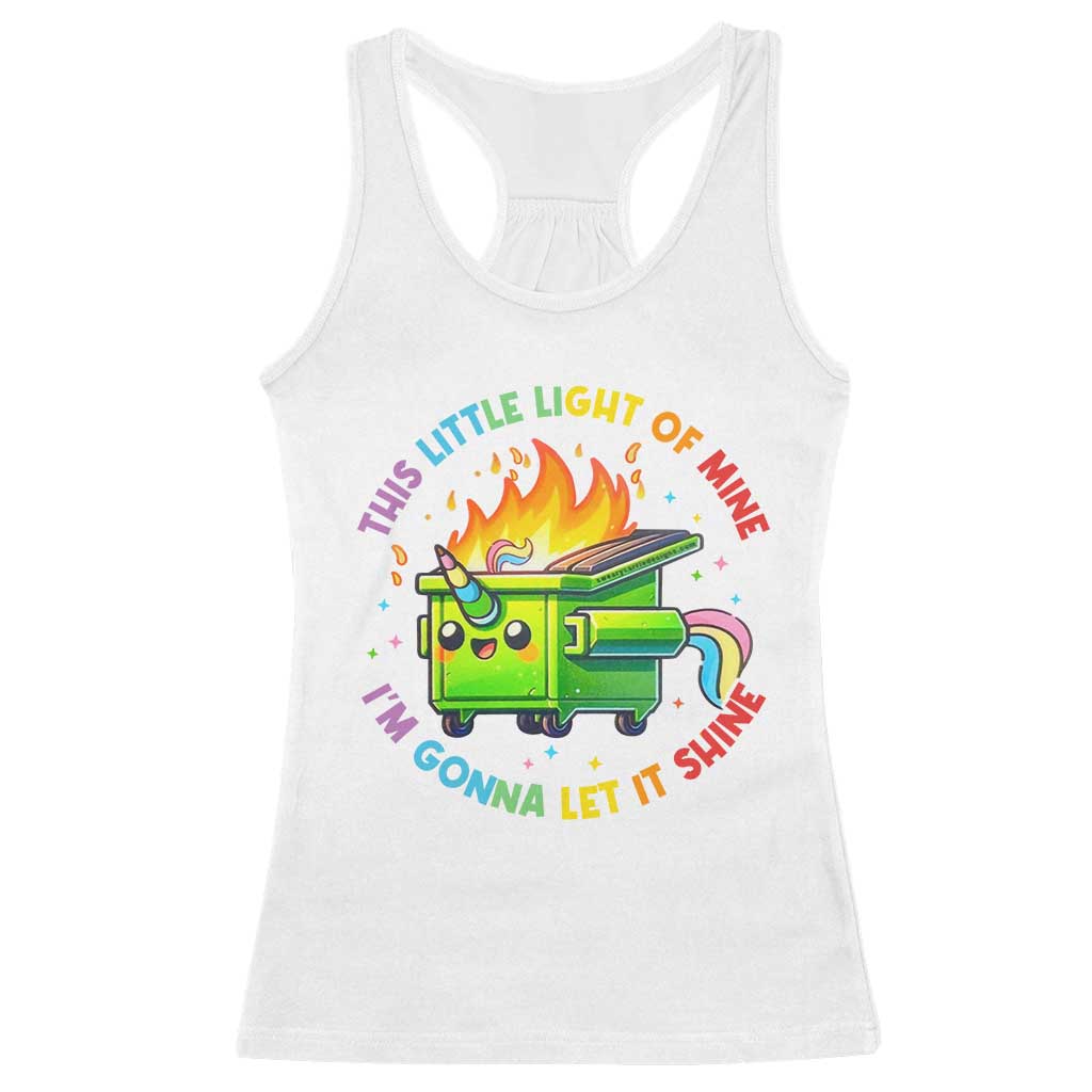 Funny Xmas Dumpster Fire Racerback Tank Top This Little Light Of Mine Unicorn Rainbow