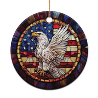 Round American flag bald eagle ornament with gold hanging cord