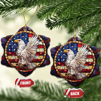 Heart-shaped American flag bald eagle ornaments with gold hanging cords