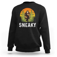 Black crewneck sweatshirt with Bigfoot graphic and "SNEAKY" text