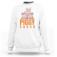 White crewneck sweatshirt with pig cartoon graphic and 'PIGGY SQUAD' text (back)