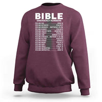 Bible emergency number sweatshirt in maroon with white front BIBLE graphic