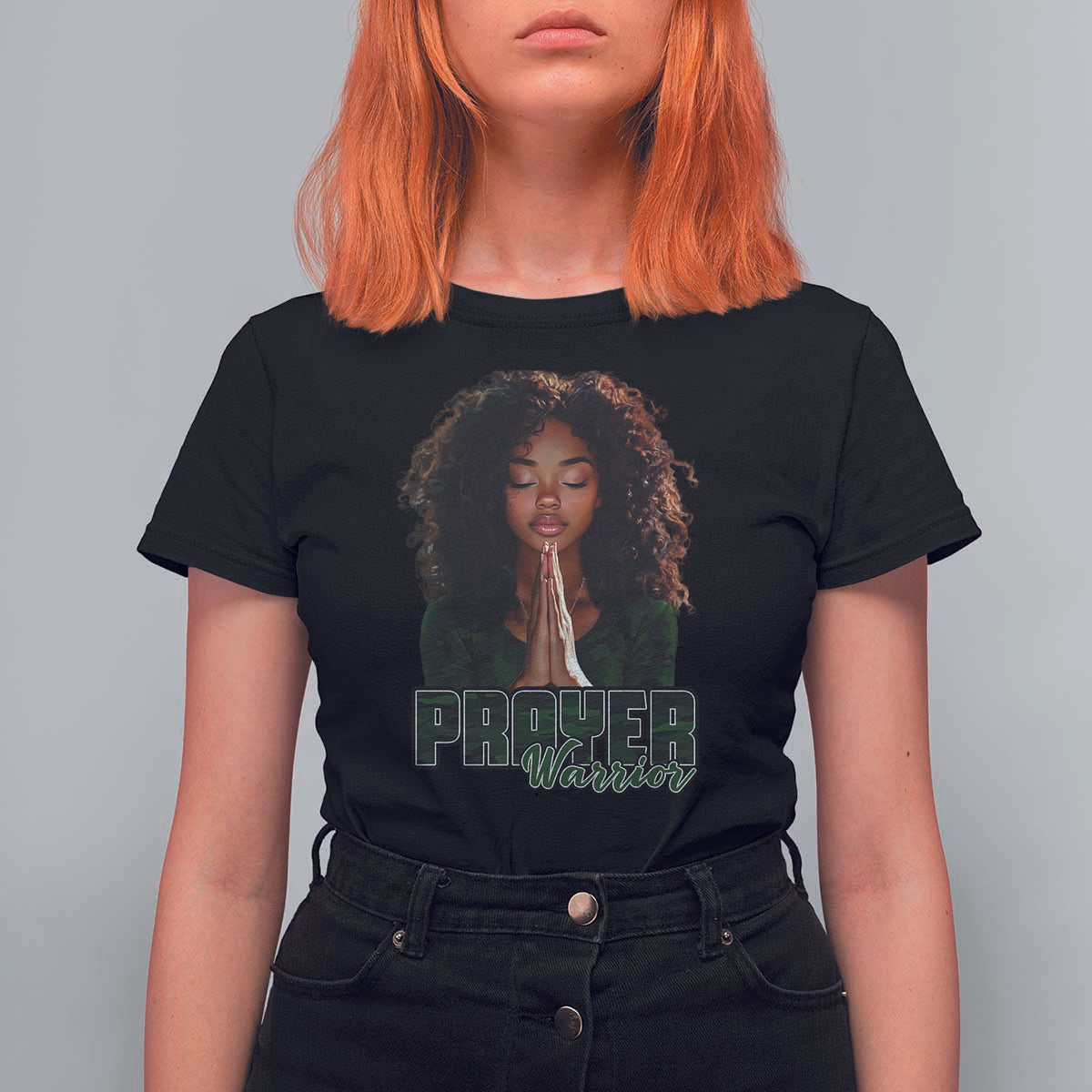 Prayer Warrior T Shirt For Women Camo Black Woman Christian Pray - Wonder Print Shop